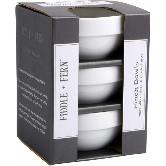 Fiddle & Fern Set of 3 Pieces White Porcelain Pinch Bowls 4.5 fl.oz / 133 ml New - Picture 3 of 14
